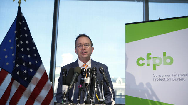 0MB Director Mulvaney speaks to the media at the U.S. Consumer Financial Protection Bureau in Washington 