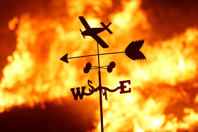 A weather vane is pictured on a ranch during the Creek Fire in the San Fernando Valley north of Los Angeles, in Sylmar, California