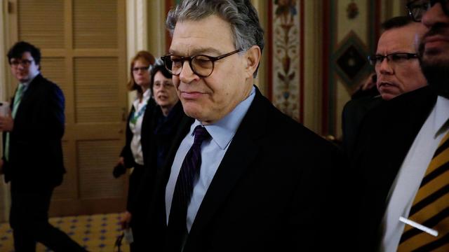 U.S. Senator Franken arrives at the U.S. Senate to announce his resignation in Washington 