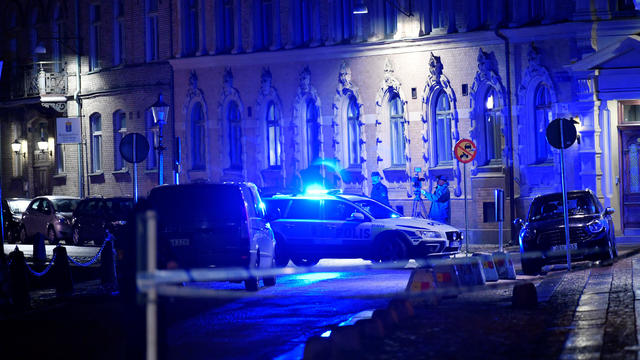 Police is seen at the site of an attack near a synagogue in Gothenburg 