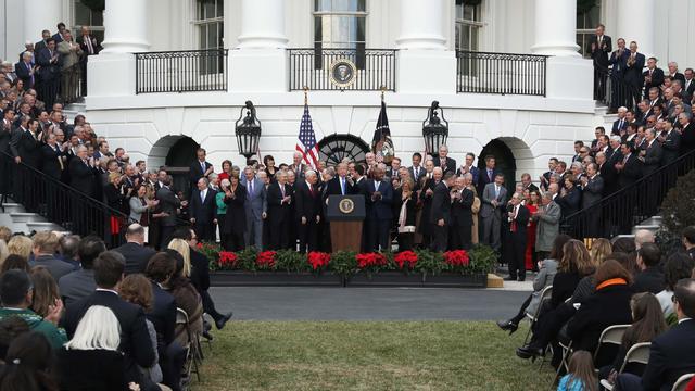 Trump holds an event to mark passage of sweeping tax overhaul legislation at the White House in Washington 