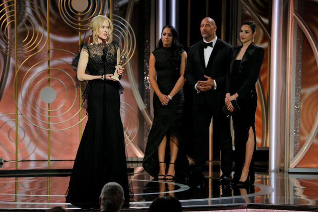 Nicole Kidman speaks after winning Best Performance by an Actress in a Limited Series or Motion Picture Made for Television for "Big Little Lies" at the 75th Golden Globe Awards in Beverly Hills 