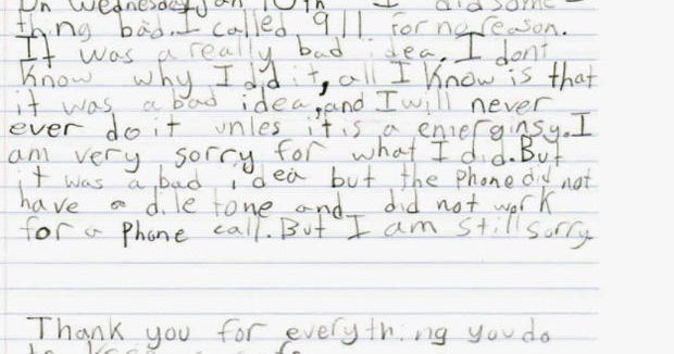 Boy apologizes for phony 911 calls, in touching handwritten note to ...