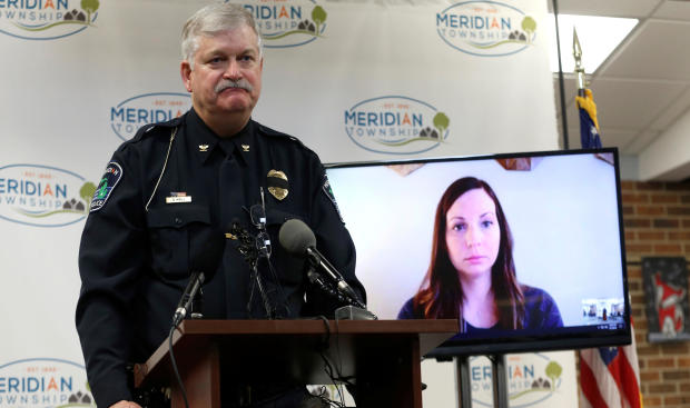 Meridian Township Police Chief Dave Hall publicly apologizes to assault victim Brianne Randall-Gay, on video conference screen, for failing to properly investigate her 2004 allegations against Larry Nassar, a former USA Gymnastics team doctor who pleaded  