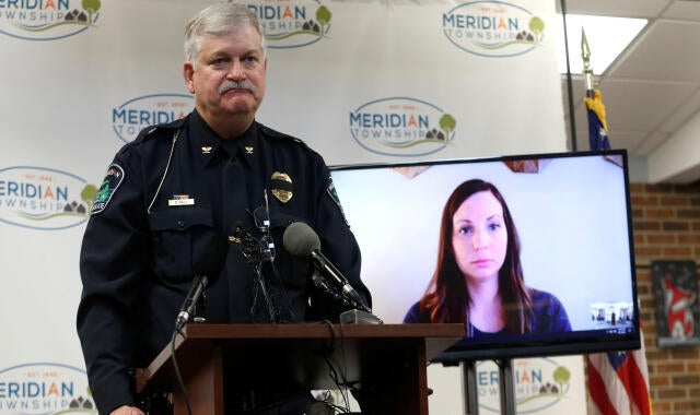 Meridian Township Police Chief Dave Hall publicly apologizes to assault victim Brianne Randall-Gay, on video conference screen, for failing to properly investigate her 2004 allegations against Larry Nassar, a former USA Gymnastics team doctor who pleaded  