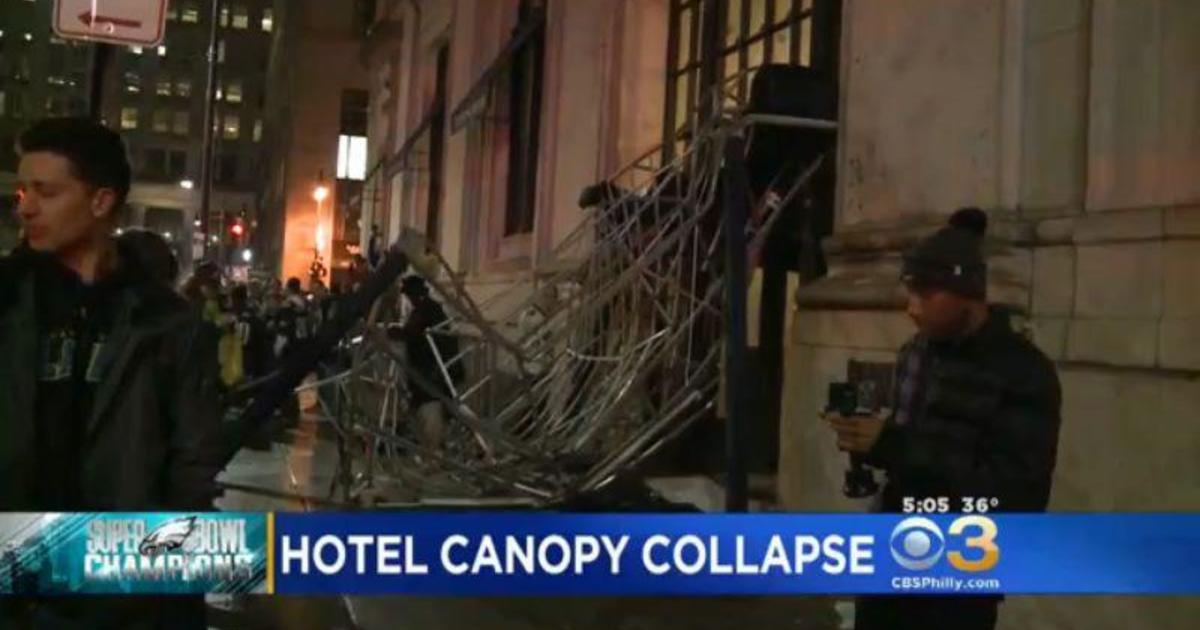 Super Bowl post-game celebrations: Ritz Carlton awning collapses as Eagles  fans celebrate - CBS News