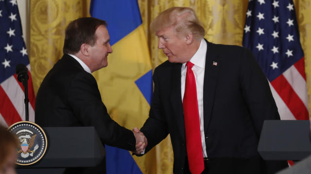 U.S. President Trump and Sweden's Prime Minister Lofven shake hands at a joint news conference at the White House in Washington 