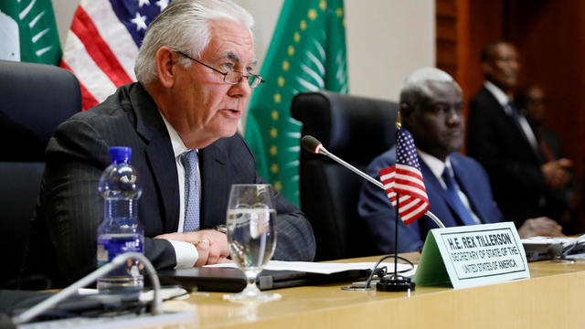 Faki and Tillerson hold a news conference at African Union headquarters in Addis Ababa, Ethiopia 