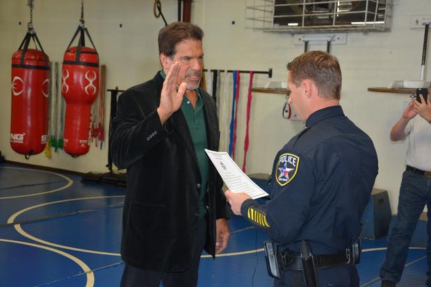 Police Chief Jeff Spivey swore in actor Lou Ferrigno as an honorary officer. 