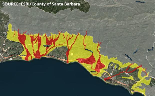 Map for pre-evacuation advisory in Santa Barbara County, March 17, 2017 