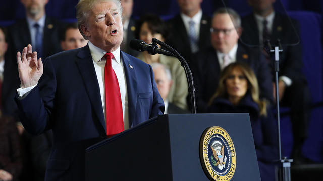 President Trump Delivers Remarks At Manchester Community College In NH 