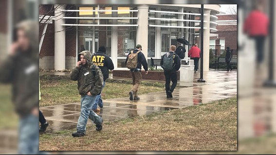 Crews work the scene after a shooting at Great Mills High School in Great Mills, Maryland, on March 20, 2018. 