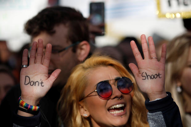 A demonstrator chants as students and gun control advocates hold the "March for Our Lives" event demanding gun control after recent school shootings at a rally in Washington 