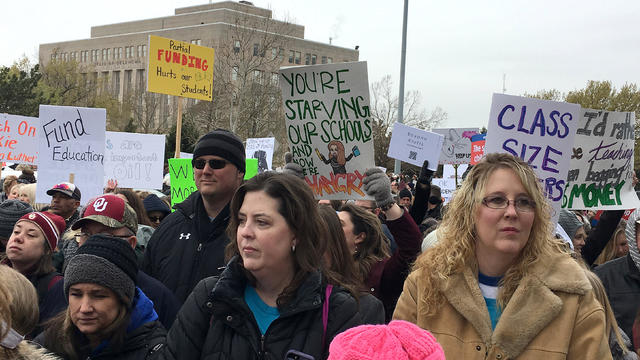 Oklahoma teachers rally outside the state Capitol in Oklahoma City 