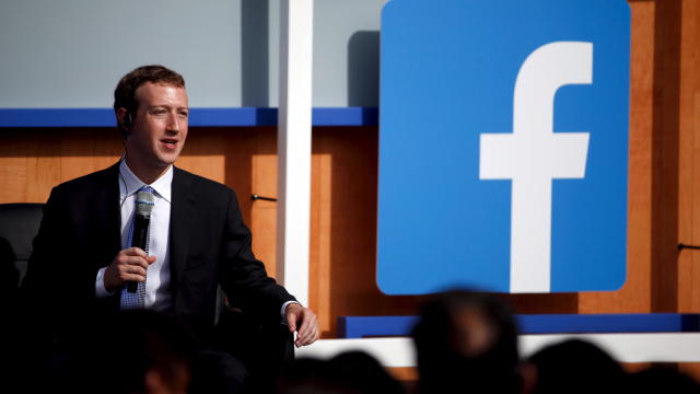 Facebook CEO Mark Zuckerberg speaks on stage during a town hall with Indian Prime Minister Narendra Modi at Facebook's headquarters in Menlo Park, California 