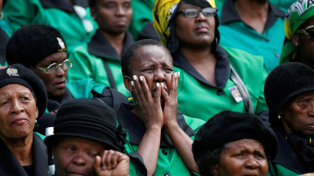 Mourners attend a memorial service for Winnie Madikizela-Mandela at Orlando Stadium in Johannesburg's Soweto township 