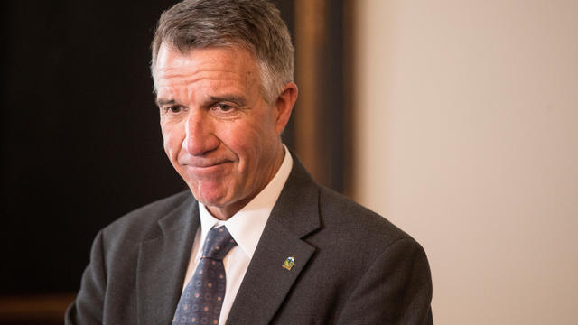 FILE PHOTO: Vermont governor Phil Scott speaks to the press in his offices at the State Legislature in Montpelier 