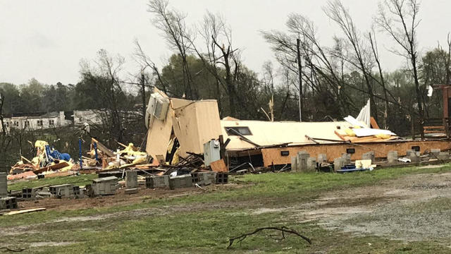 An apparent tornado destroyed a portable classroom at Hampton Elementary School in Greensboro, North Carolina, on April 15, 2018. 