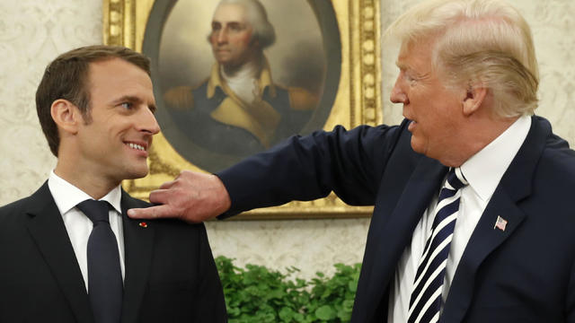 U.S. President Trump meets with French President Macron at the Oval Office at the White House in Washington 