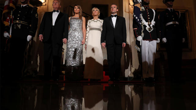 Tables for the State Dinner for French President Emmanuel Macron are shown in the State Dining Room of the White House in Washington 