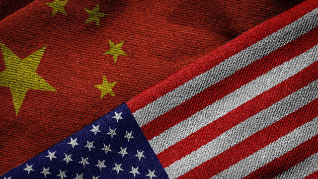 Flags of China and USA on Grunge Texture 