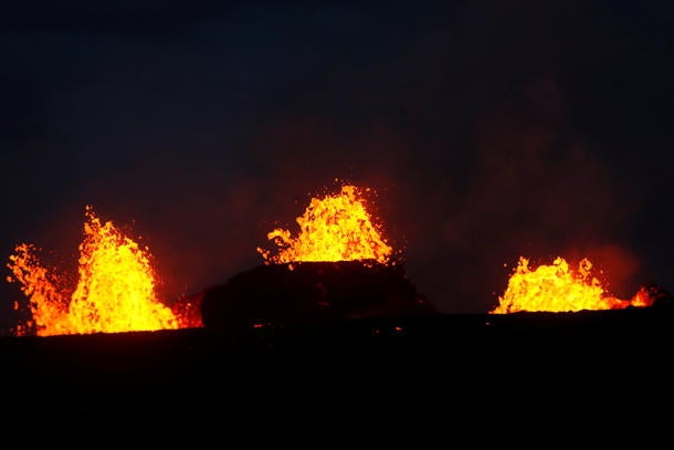 Three fissures erupt with lava in the Leilani Estates near Pahoa, Hawaii 