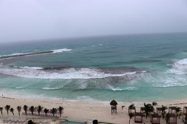 A general view shows an empty beach as subtropical storm Alberto approaches Cancun 