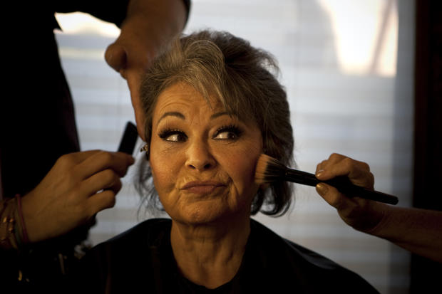 Comedian Roseanne Barr, has her makeup and hair done before her roast by Comedy Central at the Pall 