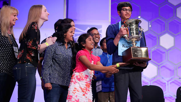 Karthik Nemmani successfully spells the word 'jaguey' during the final rounds of the 91st Scripps National Spelling Bee at the Gaylord National Resort and Convention Center May 31, 2018 in National Harbor, Maryland. 