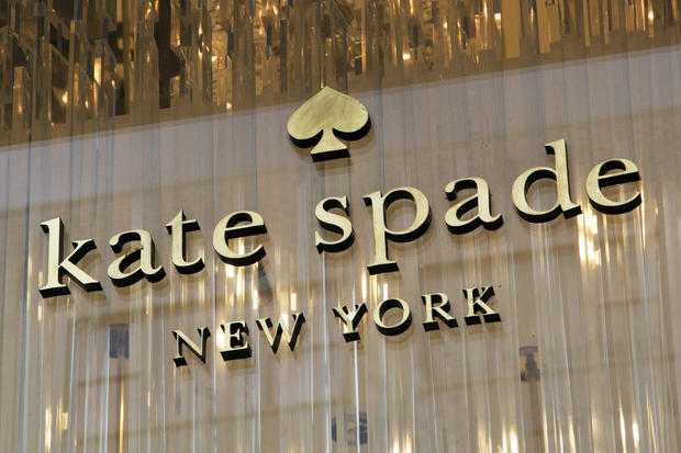 The Kate Spade logo is shown at her Madison Avenue store June 5, 2018, in New York. 