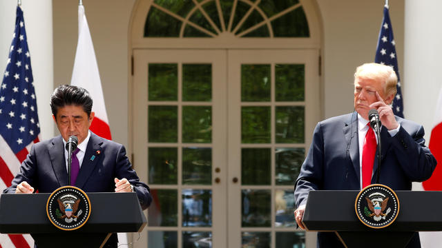 U.S. President Trump holds joint news conference with Japan's Prime Minister Abe at the White House in Washington 