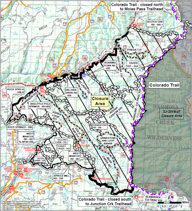 416 Fire Colorado Trail closure map 