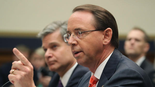 Deputy Attorney General Rod Rosenstein and FBI Director Christopher Wray testify before a House Judiciary Committee 