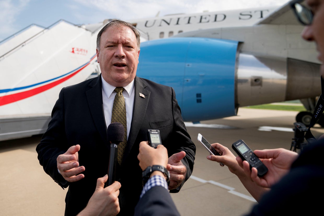 U.S. Secretary of State Mike Pompeo speaks to members of the media at Sunan International Airport in Pyongyang 