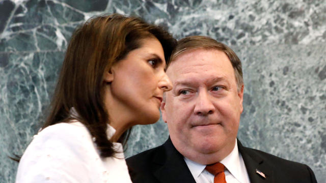 U.S. Secretary of State Mike Pompeo and United Nations Ambassador Nikki Haley hold press briefing at U.N. headquarters in New York 