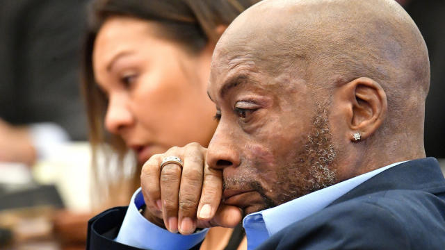 Plaintiff Dewayne Johnson listens as attorney Brent Wisner, unseen, speaks about his condition during the Monsanto trial in San Francisco, California, July 9, 2018. 