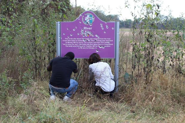 Emmett Till's memorial sign was riddled with bullet holes. 35 days after being replaced, it was shot up again 