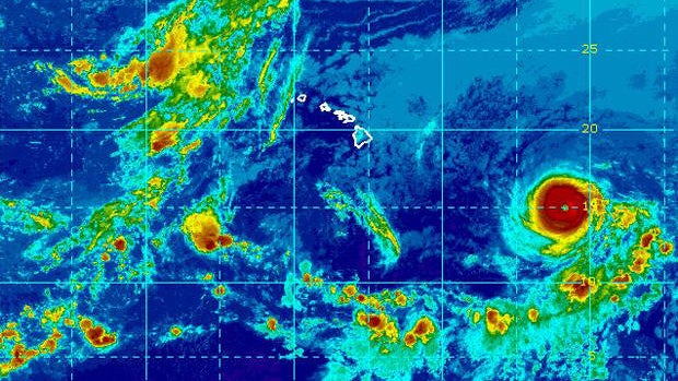 Hurricane Hector is seen heading toward Hawaii in the Pacific Ocean in an infrared satellite image at 10 a.m. ET on Aug. 6, 2018. 