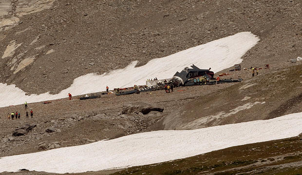 General view shows the accident site of a Junkers Ju-52 airplane near Flims 