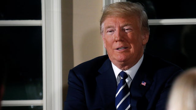 U.S. President Donald Trump speaks at a dinner with business leaders at Trump National Golf Club in Bedminster, NJ, U.S. 