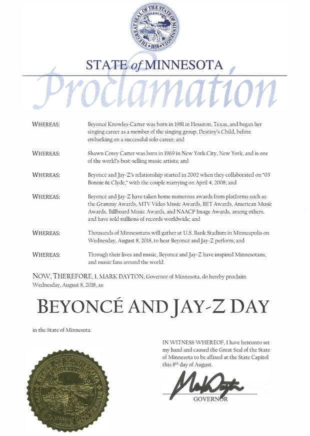 Beyoncé and Jay-Z Day Proclaimation 