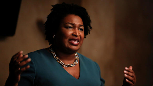 FILE PHOTO: Stacey Abrams speaks at a Young Democrats of Cobb County meeting as she campaigns in Cobb County 
