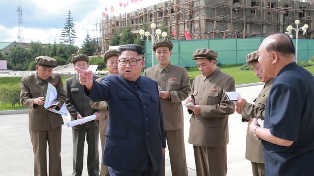 KCNA photo of North Korean Leader Kim Jong Un giving field guidance at construction sites in Samjiyon County 