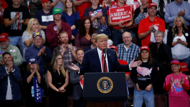 President Donald Trump addresses supporters during a campaign rally at Mayo Civic Center in Rochester Minnesota 