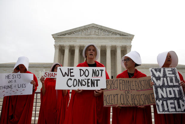 Protesters demonstrate on first day with newly sworn in Associate Justice Brett Kavanaugh on the court at the Supreme Court in Washington 