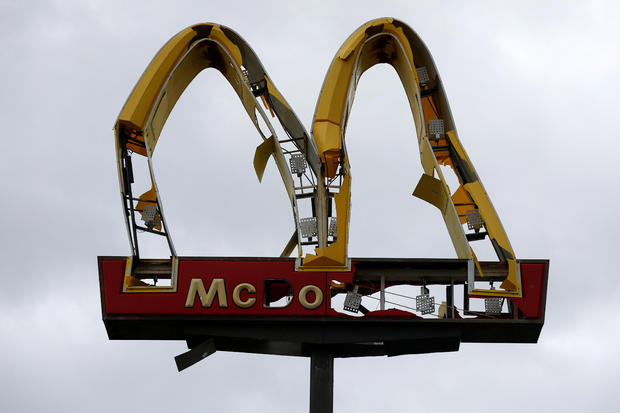 A McDonald's sign damaged by Hurricane Michael is pictured in Panama City Beach 