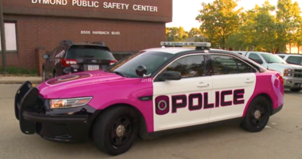 pink police car in Clive, Iowa 