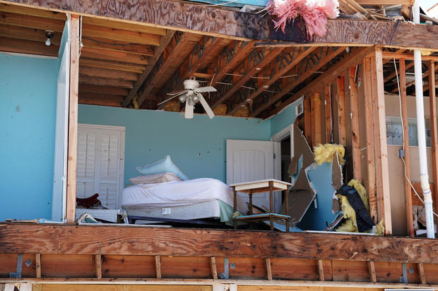 A bedroom of a destroyed house is pictured following Hurricane Michael in Mexico Beach 