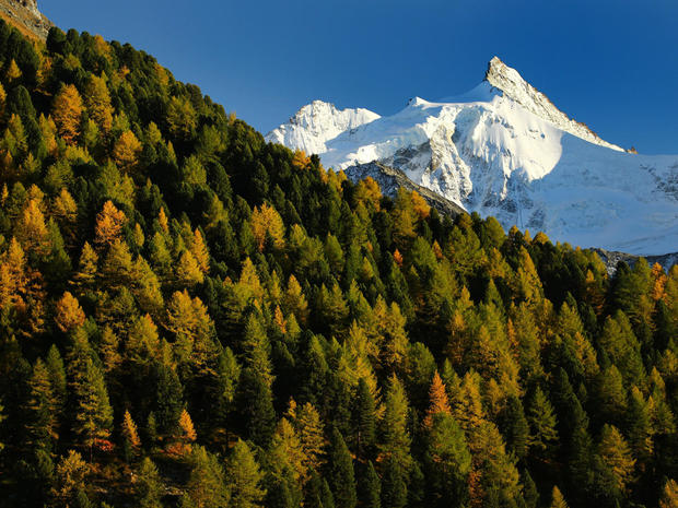 The Zinalrothorn mountain is pictured on a warm autumn day in Val d'Anniviers 
