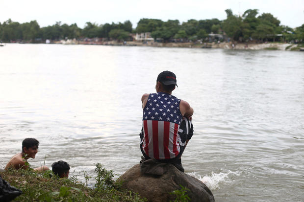 A Central American migrant is pictured after crossing the Suchiate river to avoid the border checkpoint in Ciudad Hidalgo 